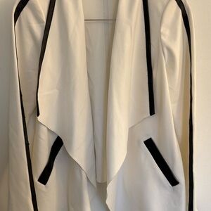 Calvin Klein White Open Front Coatigan with Black Trim